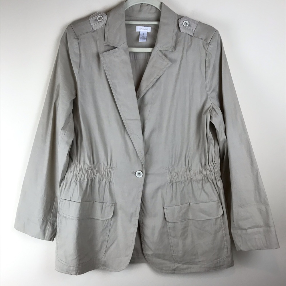 Chico’s Tan Khaki Safari Linen Blazer EUC